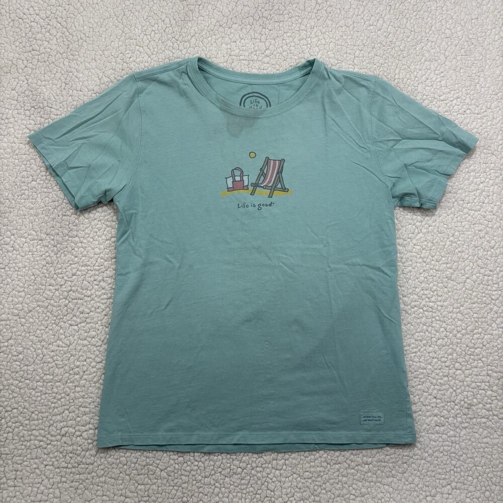 Life Is Good T Shirt Womens M Teal Short Sleeve Beach Chair Sun Relaxed Fit‎ Tee